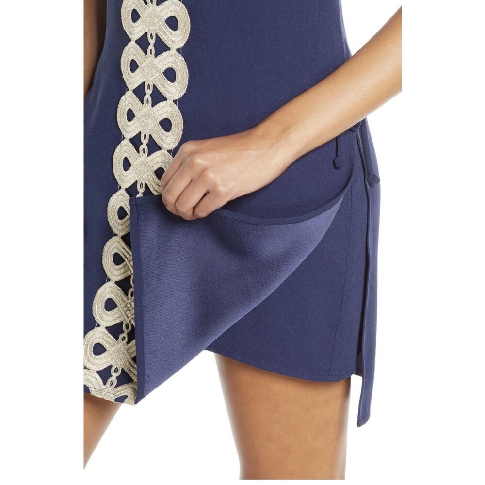 Lilly Pulitzer Sahar True Navy Gold Lace Detail Crepe Shift Dress Romper NEW 00 - Picture 4 of 15